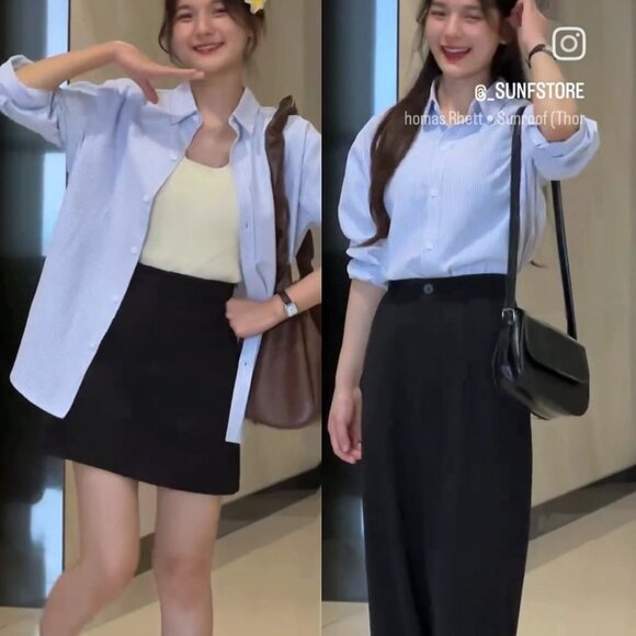 Uniqlo Light Blue Oversized Collared Button Up Long Sleeve Shirt Womens Small - Picture 8 of 8